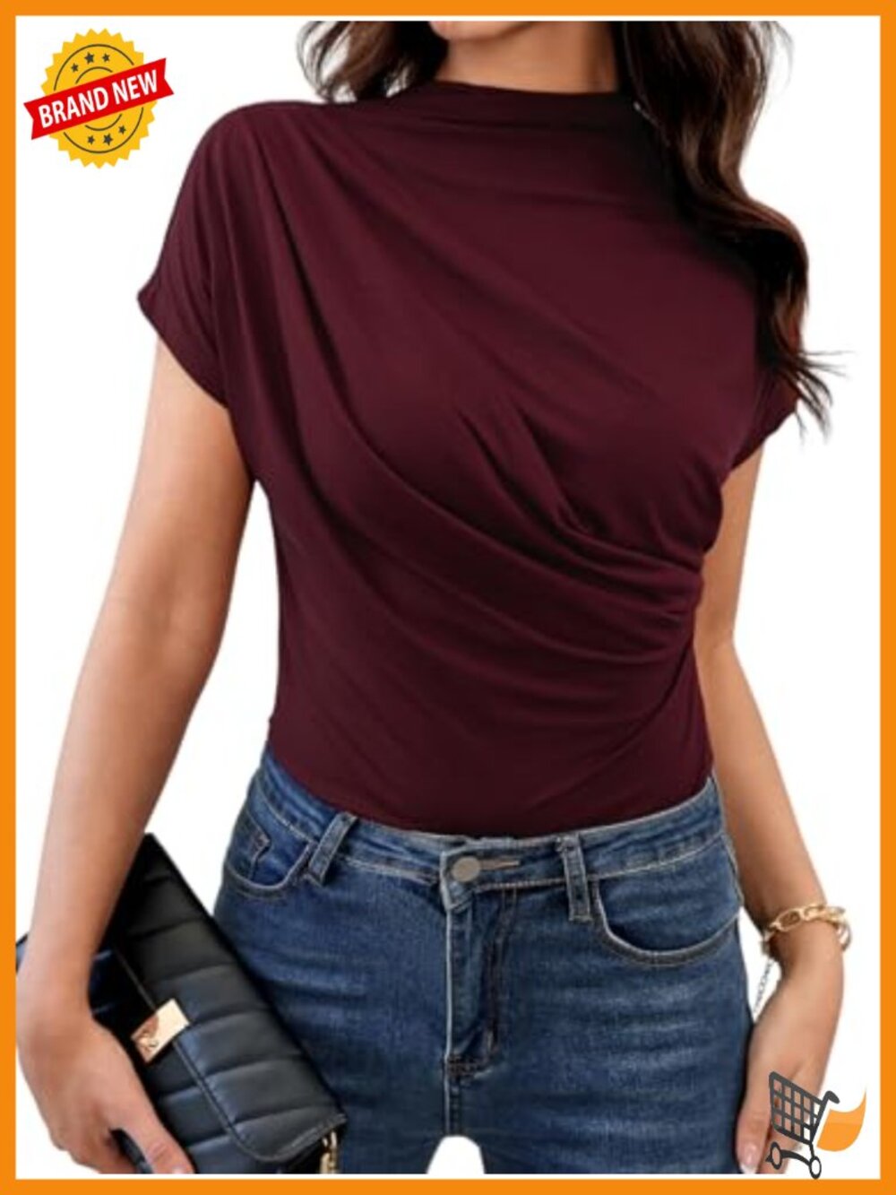 SweatyRocks Mock Neck Asymmetric Ruched T Shirt Fitted Waist Blouse